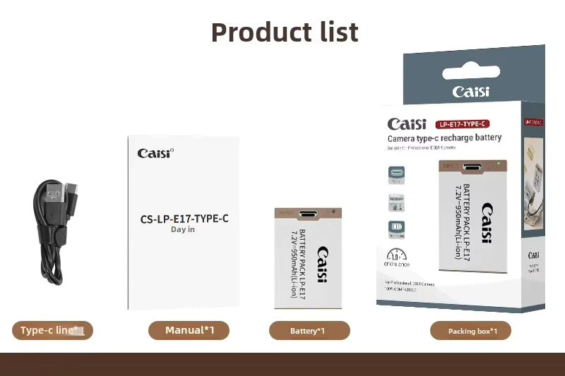 Caisi A+ Battery Canon LP-E17 with C type Charging Port (950mah)