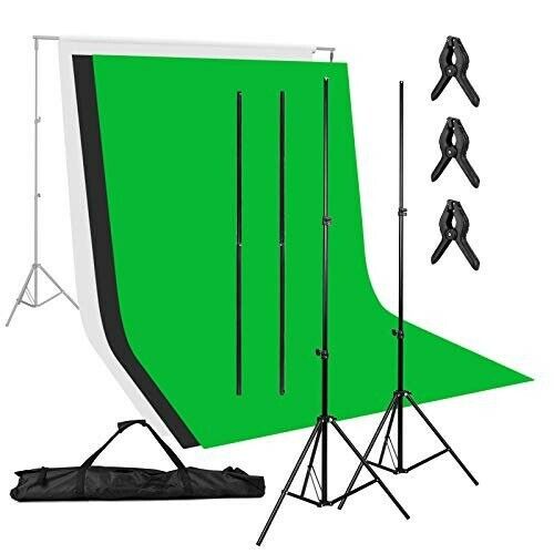 Amzdeal Backdrop Stand Kits with 3 Chroma Clothes ( Green, White & Black )